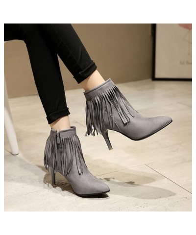 Pointed Toe Ankle Boots with Stiletto and Zip for Women Grey-1 $27.94 Boots