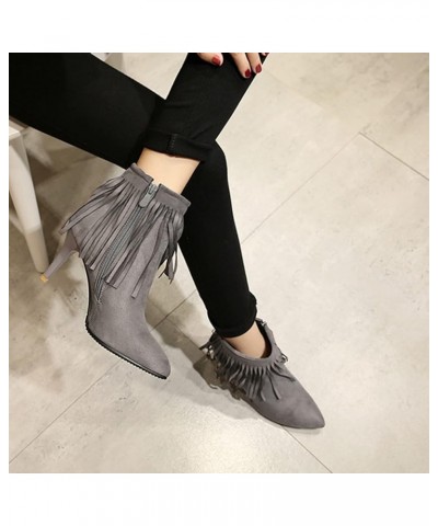 Pointed Toe Ankle Boots with Stiletto and Zip for Women Grey-1 $27.94 Boots