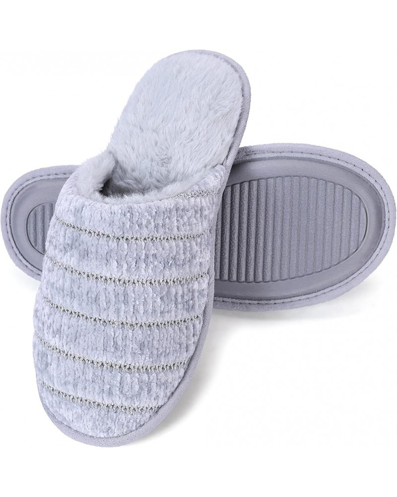 Women Slipper Cozy Memory Foam, Indoor Outdoor Rubber Sole Grey-silver $12.20 Slippers