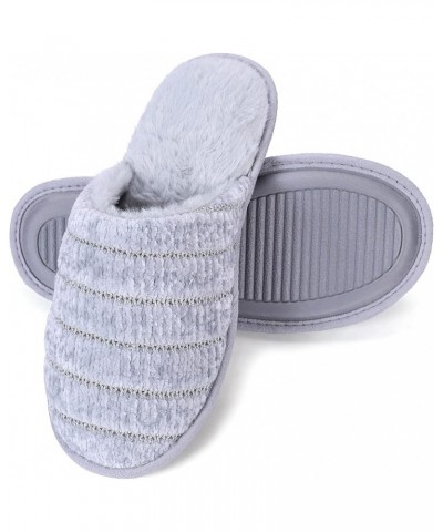 Women Slipper Cozy Memory Foam, Indoor Outdoor Rubber Sole Grey-silver $12.20 Slippers