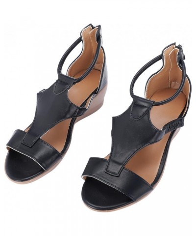 Women's Wedge Sandals With Buckle Ankle Strap for Dressy Summer Open Toe Espadrilles Platform Sandals Black $9.88 Sandals