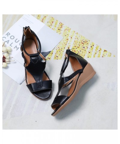 Women's Wedge Sandals With Buckle Ankle Strap for Dressy Summer Open Toe Espadrilles Platform Sandals Black $9.88 Sandals