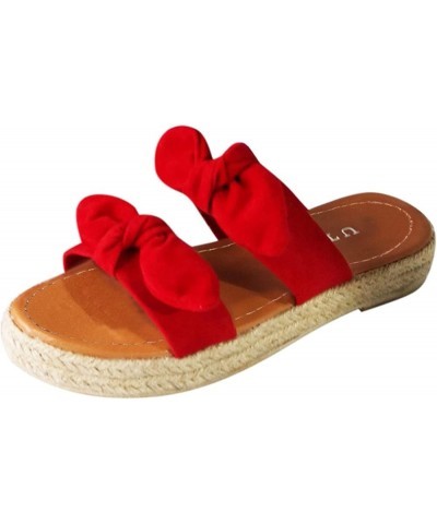 Shoes Weave Open Flat Breathable Beach Women's Toe Bow Summer Sandals Slipon Women's Sandals Chain Sandals for Women (Red, 7....