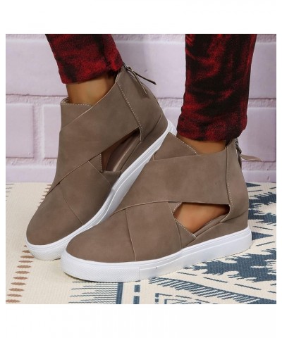 Lightweight Sneakers, Leisure Women's Summer Hollow Out Non Slip Wedges Breathable Zipper Leather Shoes Sandals Khaki $27.83 ...