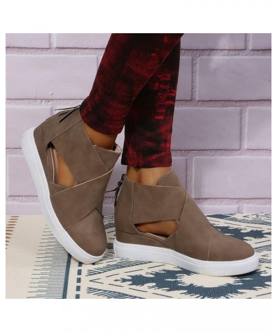 Lightweight Sneakers, Leisure Women's Summer Hollow Out Non Slip Wedges Breathable Zipper Leather Shoes Sandals Khaki $27.83 ...