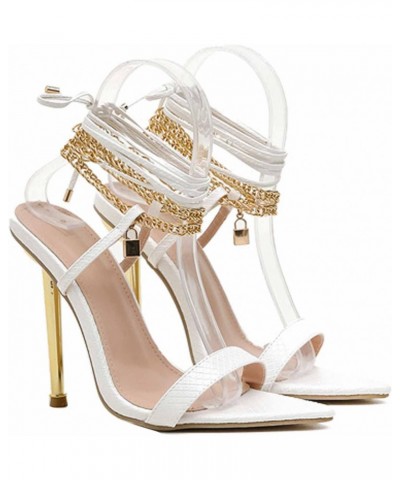 Women's Stilettos Ankle Strap High Heels 11.5CM Sandals Open Toe Party Shoes,White,7 $32.96 Sandals