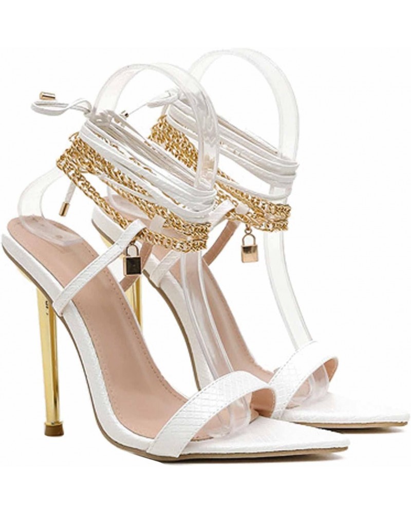 Women's Stilettos Ankle Strap High Heels 11.5CM Sandals Open Toe Party Shoes,White,7 $32.96 Sandals