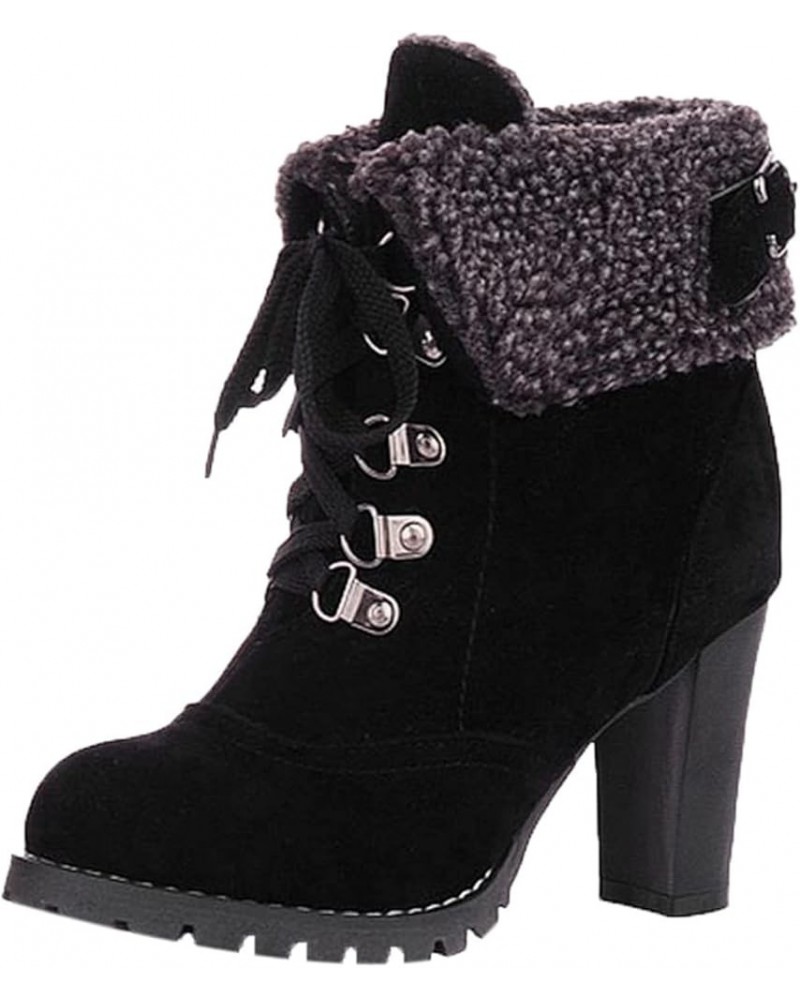 Women Winter Snow Boots Cold Weather with Fur Warm Outdoor Lace up Boots Chunky High Heel Ankle Booties Shoes Black $20.93 Ou...