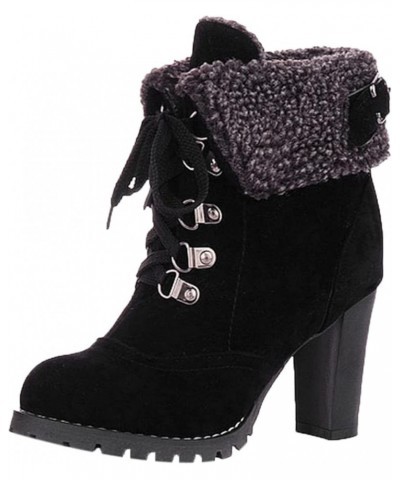 Women Winter Snow Boots Cold Weather with Fur Warm Outdoor Lace up Boots Chunky High Heel Ankle Booties Shoes Black $20.93 Ou...