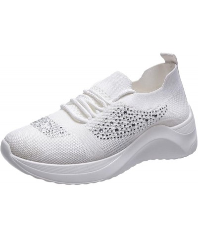 Fashion Canvas Sneakers Shoes Women's Breathable Running Shoes Flying Mesh Athletic Shoes Thick Sole Non-Slip White $16.84 Boots