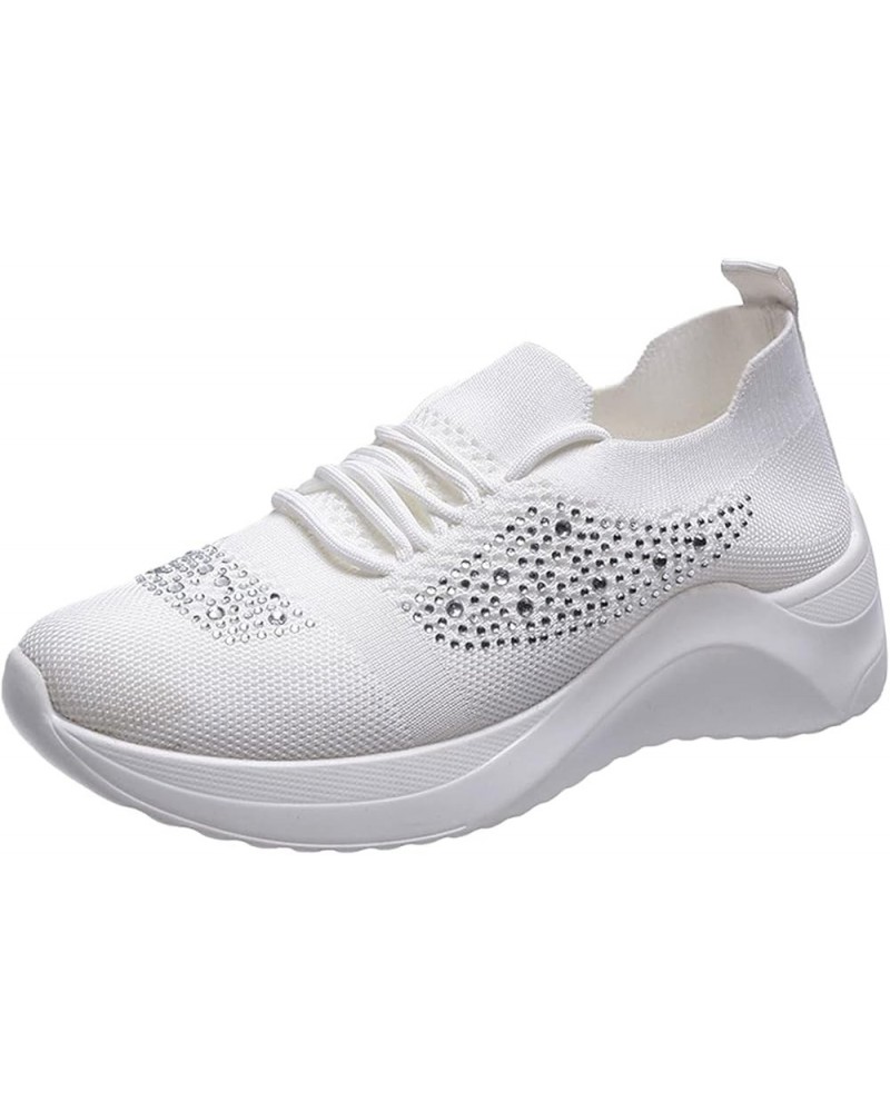 Fashion Canvas Sneakers Shoes Women's Breathable Running Shoes Flying Mesh Athletic Shoes Thick Sole Non-Slip White $16.84 Boots