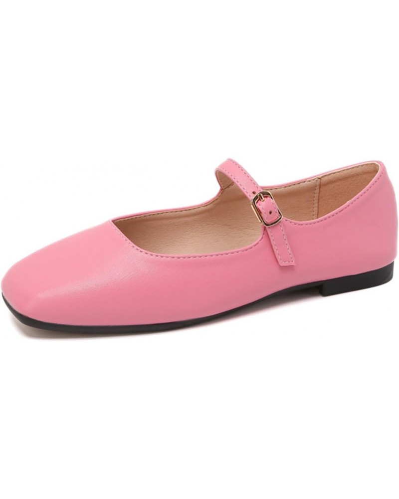 Women's Mary Jane Shoes Comfortable Square Toe Flats Buckle Strap Ballet Flats Comfortable Leather Dress Shoes (Color : Pink,...