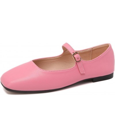 Women's Mary Jane Shoes Comfortable Square Toe Flats Buckle Strap Ballet Flats Comfortable Leather Dress Shoes (Color : Pink,...