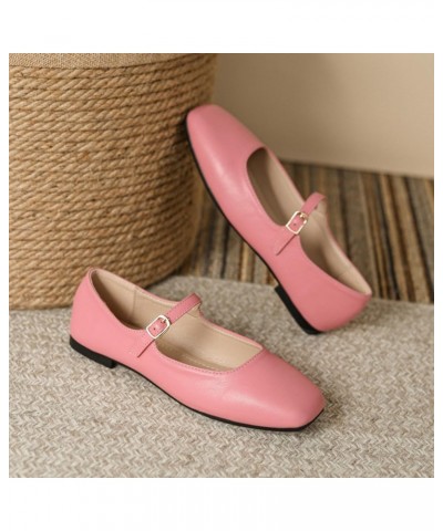 Women's Mary Jane Shoes Comfortable Square Toe Flats Buckle Strap Ballet Flats Comfortable Leather Dress Shoes (Color : Pink,...