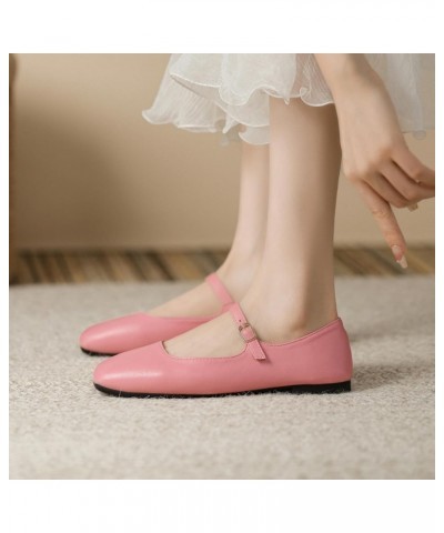 Women's Mary Jane Shoes Comfortable Square Toe Flats Buckle Strap Ballet Flats Comfortable Leather Dress Shoes (Color : Pink,...