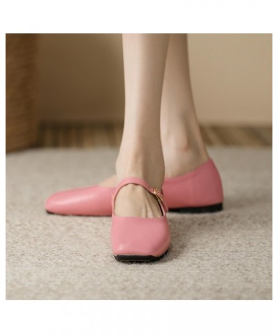 Women's Mary Jane Shoes Comfortable Square Toe Flats Buckle Strap Ballet Flats Comfortable Leather Dress Shoes (Color : Pink,...