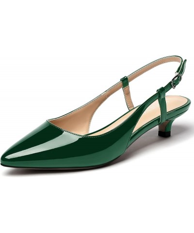 Women's Patent Pointed Toe Slingback Cut Out Kitten Low Heel Pumps Shoes 1.5 Inch Dark Green $31.26 Pumps