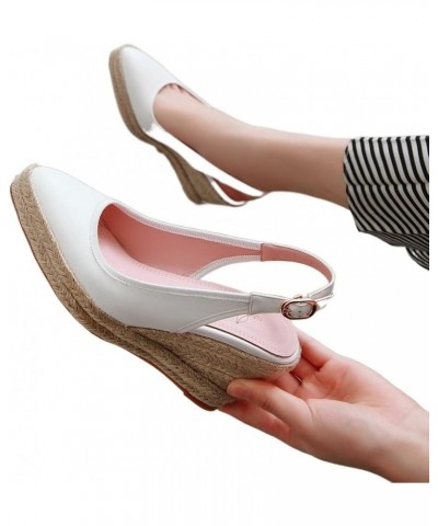 Woman Espadrilles Wedge Sandals White Blue High Heel Office Party Summer Platform Pointed Toe Lady Fisherman Slingbacks (Colo...