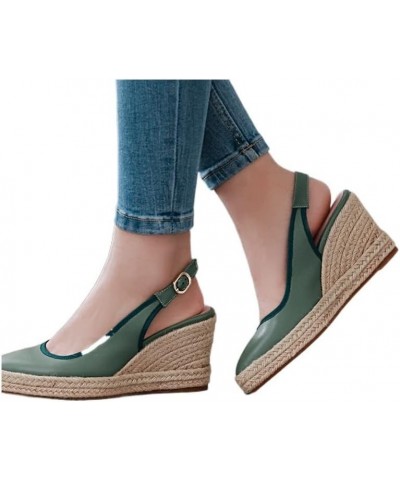 Woman Espadrilles Wedge Sandals White Blue High Heel Office Party Summer Platform Pointed Toe Lady Fisherman Slingbacks (Colo...