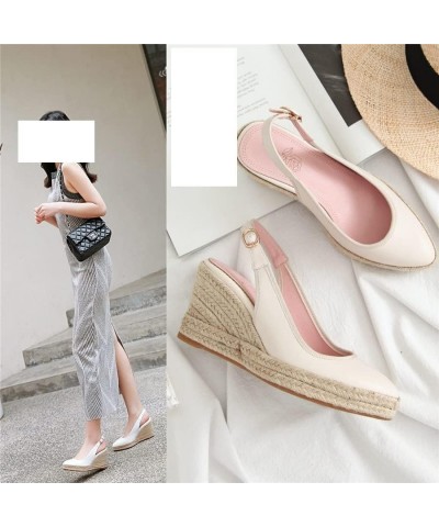 Woman Espadrilles Wedge Sandals White Blue High Heel Office Party Summer Platform Pointed Toe Lady Fisherman Slingbacks (Colo...