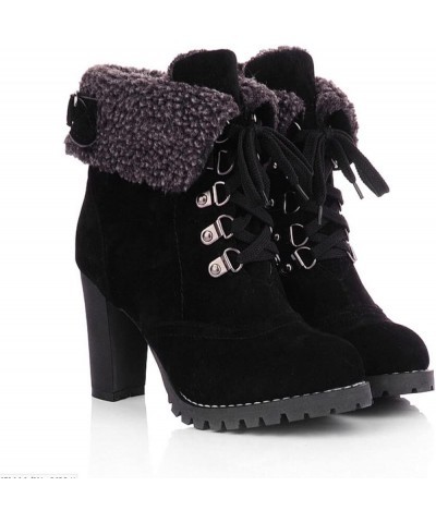 Women Winter Snow Boots Cold Weather with Fur Warm Outdoor Lace up Boots Chunky High Heel Ankle Booties Shoes Black $20.93 Ou...