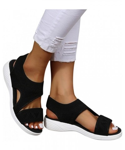 Sandals Women Heels Platform, Women's Wedge Sandals Open Toe Outdoor Round Toe Casual Sandals Retro Black Sandals B-black $13...