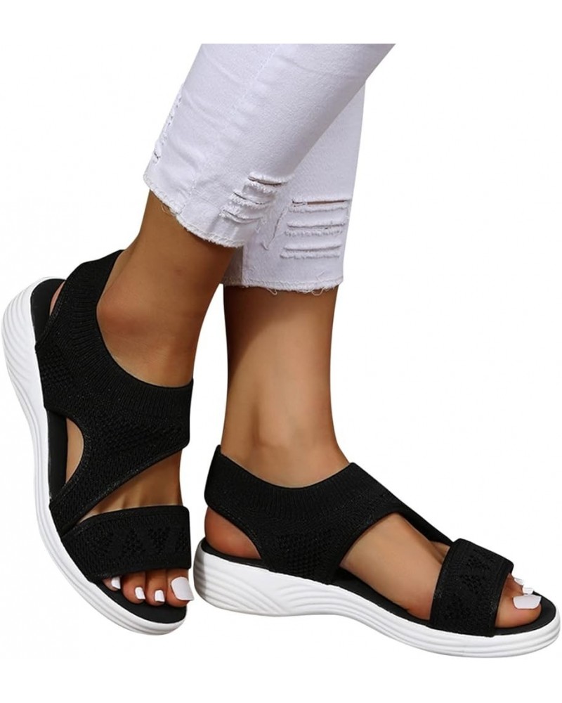 Sandals Women Heels Platform, Women's Wedge Sandals Open Toe Outdoor Round Toe Casual Sandals Retro Black Sandals B-black $13...