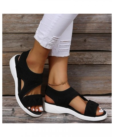 Sandals Women Heels Platform, Women's Wedge Sandals Open Toe Outdoor Round Toe Casual Sandals Retro Black Sandals B-black $13...