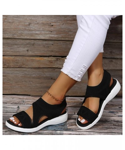 Sandals Women Heels Platform, Women's Wedge Sandals Open Toe Outdoor Round Toe Casual Sandals Retro Black Sandals B-black $13...