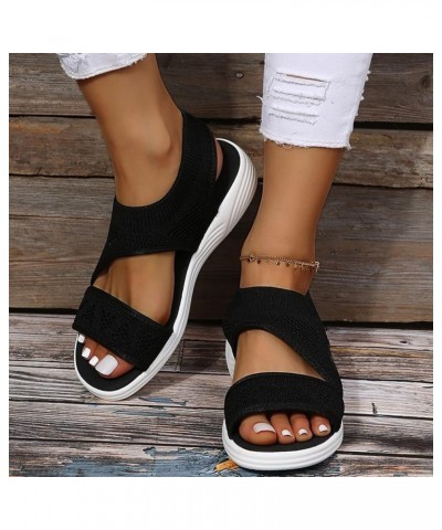 Sandals Women Heels Platform, Women's Wedge Sandals Open Toe Outdoor Round Toe Casual Sandals Retro Black Sandals B-black $13...