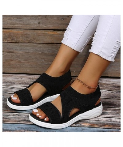 Sandals Women Heels Platform, Women's Wedge Sandals Open Toe Outdoor Round Toe Casual Sandals Retro Black Sandals B-black $13...