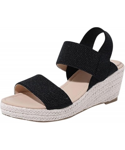 Solid Color Knitted Mesh Sandals for Women Simple Breathable Open Toe Wedge Sandals Comfort Buckle Strap Non Slip Black 8.5 $...