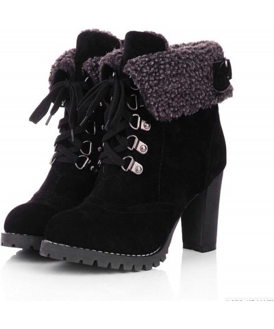 Women Winter Snow Boots Cold Weather with Fur Warm Outdoor Lace up Boots Chunky High Heel Ankle Booties Shoes Black $20.93 Ou...