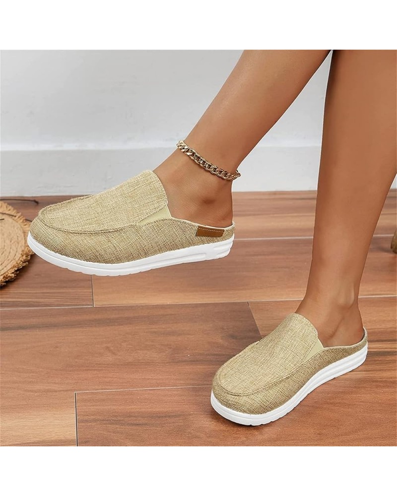 Womens Wedge Flip Flops Sandals with Arch Support Canvas Mules Garden Loafer Shoes Comfortable Slip on Mule Backless Holiday ...