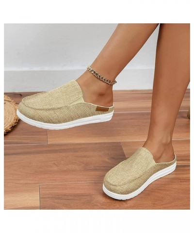 Womens Wedge Flip Flops Sandals with Arch Support Canvas Mules Garden Loafer Shoes Comfortable Slip on Mule Backless Holiday ...