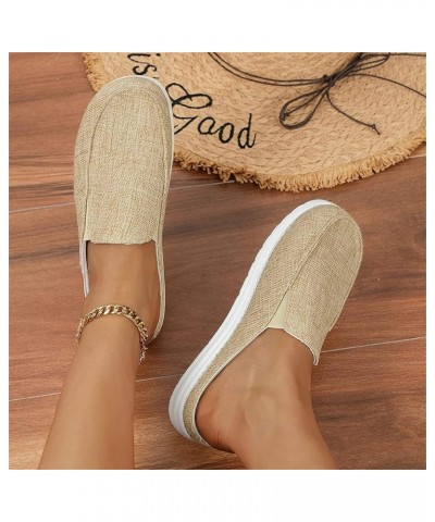 Womens Wedge Flip Flops Sandals with Arch Support Canvas Mules Garden Loafer Shoes Comfortable Slip on Mule Backless Holiday ...