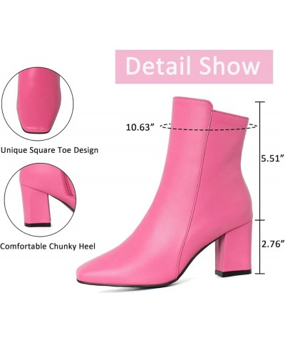 Womens High Chunky Heeled Boots Zip Up Square Toe Ankle Booties Hot Pink $26.76 Boots