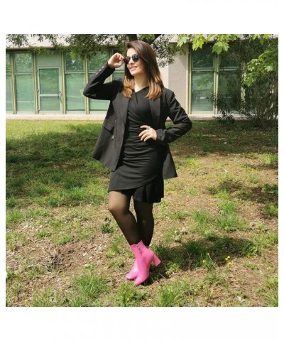 Womens High Chunky Heeled Boots Zip Up Square Toe Ankle Booties Hot Pink $26.76 Boots