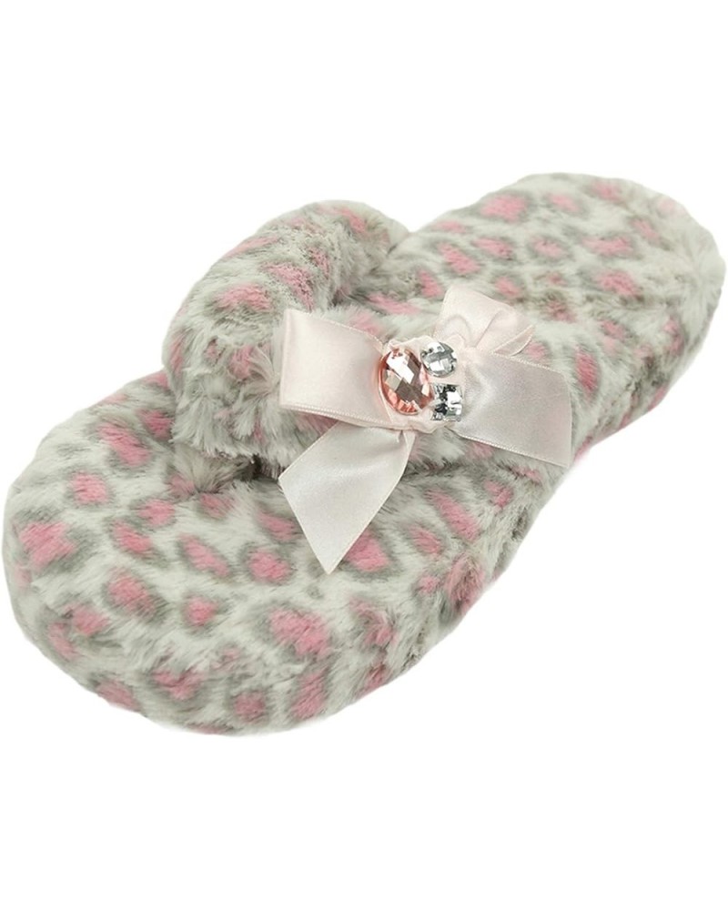 Women's Girls Soft Fluffy Indoor House Flip-Flops Non-Slip SPA Thong Slippers Pink Leopard Print $12.23 Slippers