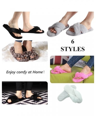 Women's Girls Soft Fluffy Indoor House Flip-Flops Non-Slip SPA Thong Slippers Pink Leopard Print $12.23 Slippers