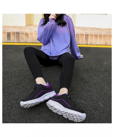 Women's Anti-Slip Orthopedic Sneakers,Extra Wide Walking Shoes,Lightweight Breathable Platform Sole Outdoor Shoes Black Purpl...