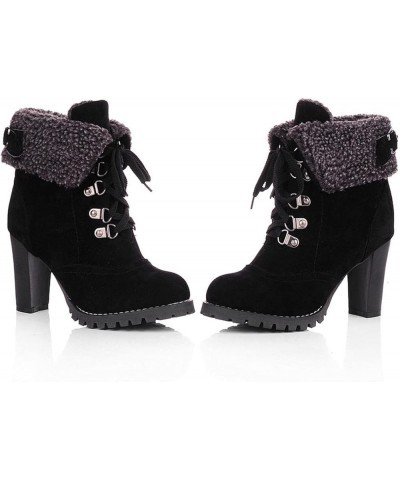 Women Winter Snow Boots Cold Weather with Fur Warm Outdoor Lace up Boots Chunky High Heel Ankle Booties Shoes Black $20.93 Ou...