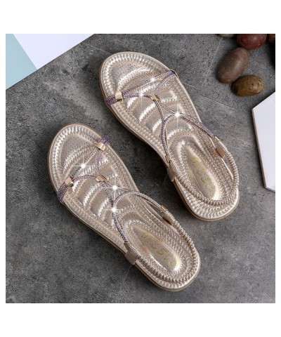 Women Sandals New Foreign Trade Large Open Toe Sandals Comfortable Wedge Heel Elastic Bland Indoor Sandals for Women Gold $13...