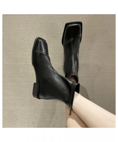 Women's Autumn Ankle Boots Square Toe Flat Low Heels Back Zipper Comfort Fashion Leather Short Booties Black $30.79 Boots