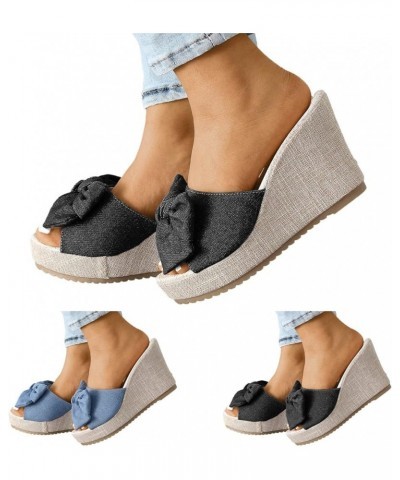 Women Sandals Fashionable Denim Flower Decoration Summer New Pattern Wedge Comfortable Non Slip Women's Hiking Sandals (Black...