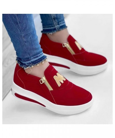 Casual Sneakers Ladies Fashion Solid Color Flock Side Zipper Platform Comfortable Casual Sports Shoes Loafers Casual Walking ...