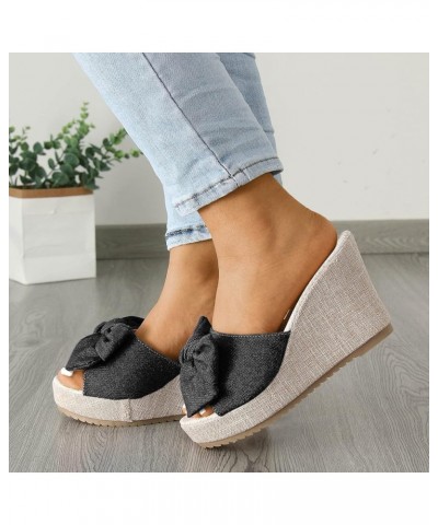 Women Sandals Fashionable Denim Flower Decoration Summer New Pattern Wedge Comfortable Non Slip Women's Hiking Sandals (Black...