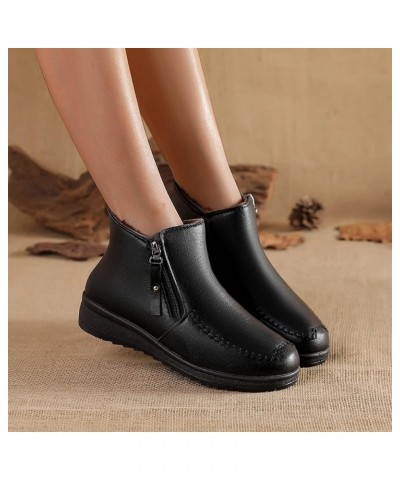 Ladies Fashion Solid Color Leather Side Zipper Short Boots Plush Warm Thick Soled Snow Boots High Fashion Women Black $14.17 ...