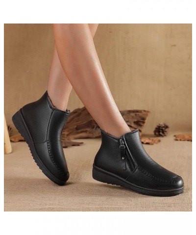 Ladies Fashion Solid Color Leather Side Zipper Short Boots Plush Warm Thick Soled Snow Boots High Fashion Women Black $14.17 ...