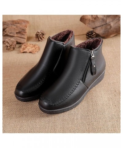 Ladies Fashion Solid Color Leather Side Zipper Short Boots Plush Warm Thick Soled Snow Boots High Fashion Women Black $14.17 ...